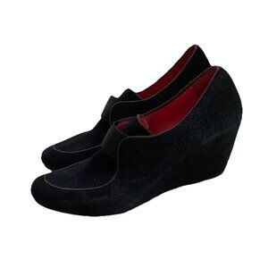 Pas De Rouge Shoes Black Suede Wedge Heel Loafers 38.5 / US 7.5 Wedges